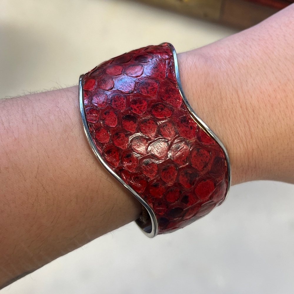 Tod’s Cuff Snake Skin Red Leather Bracelet